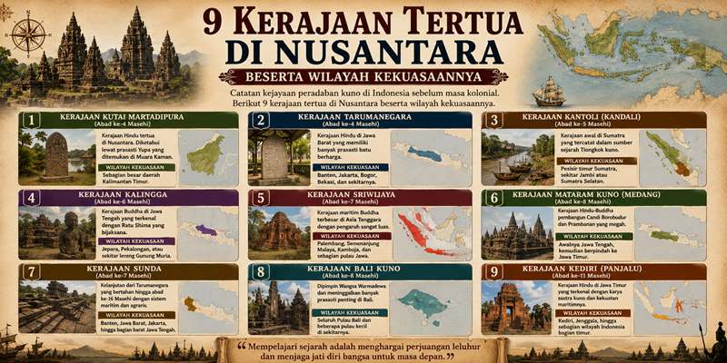 9 Kerjaaan Tertua di Nusantara Beserta Wilayah Kekuasaan nya