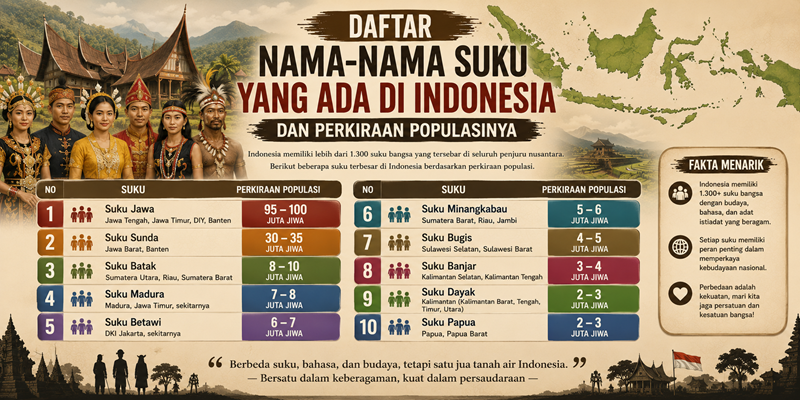 Daftar Nama-Nama Suku yang Ada di Indonesia dan Perkiraan Populasinya